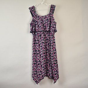 Trixxi Three Pink Hearts Pink and Navy Blue Floral Dress Girls Size 12